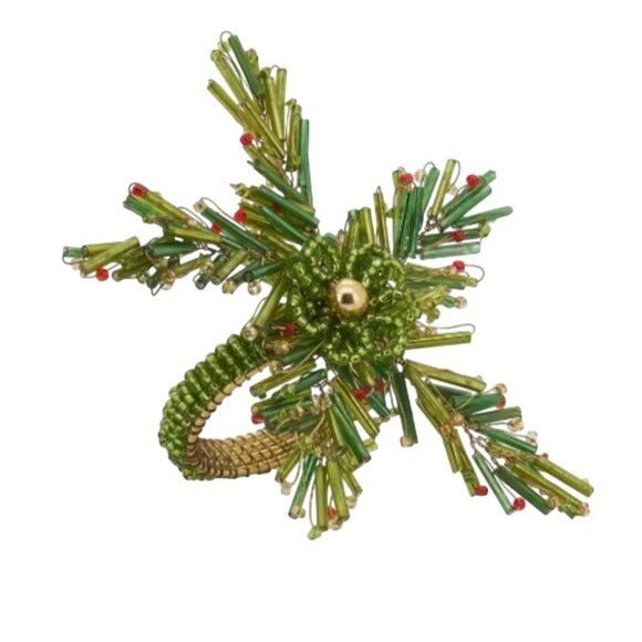 Homewear Greenery Glass Beaded Napkin Rings Embellished Set of 4 Winter Table - Picture 4 of 14